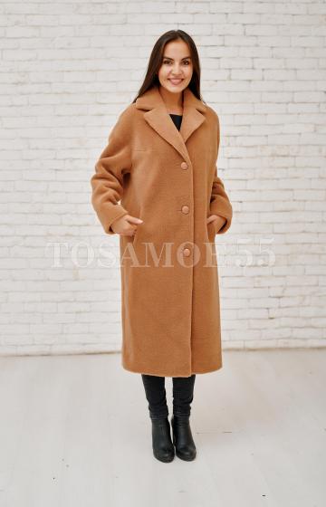 Шуба-пальто из шерсти цвета кэмэл