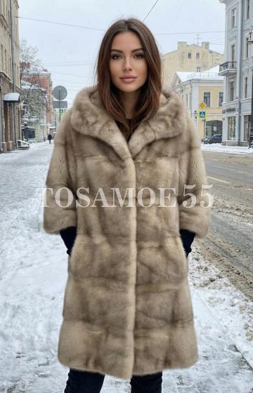 Светлая норковая шуба воротник шанель
