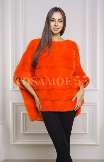 Пончо-свитер из стриженной норки оранжевого цвета
